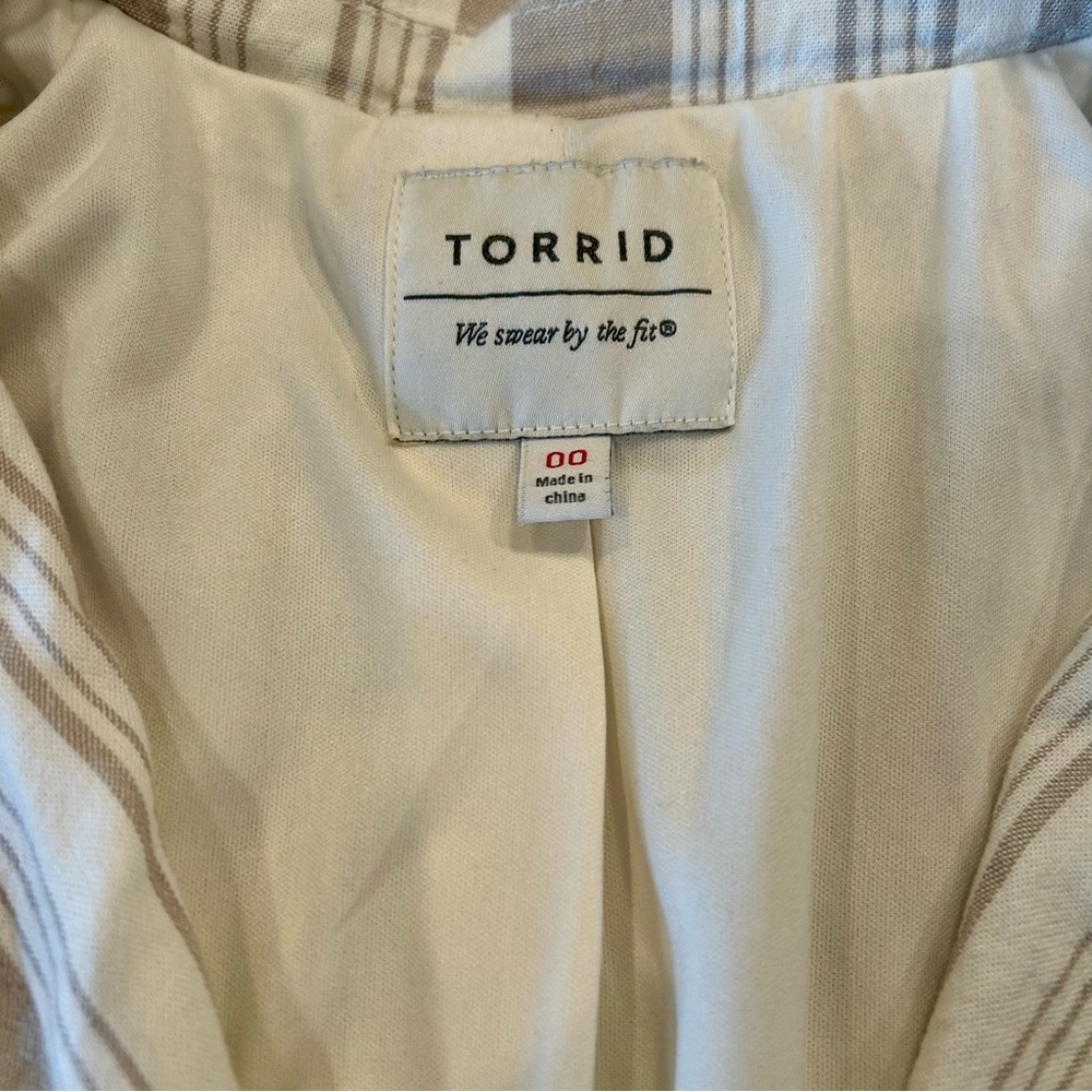 Torrid Striped Linen Blazer Jacket Beige White Size 00 - Picture 3 of 5